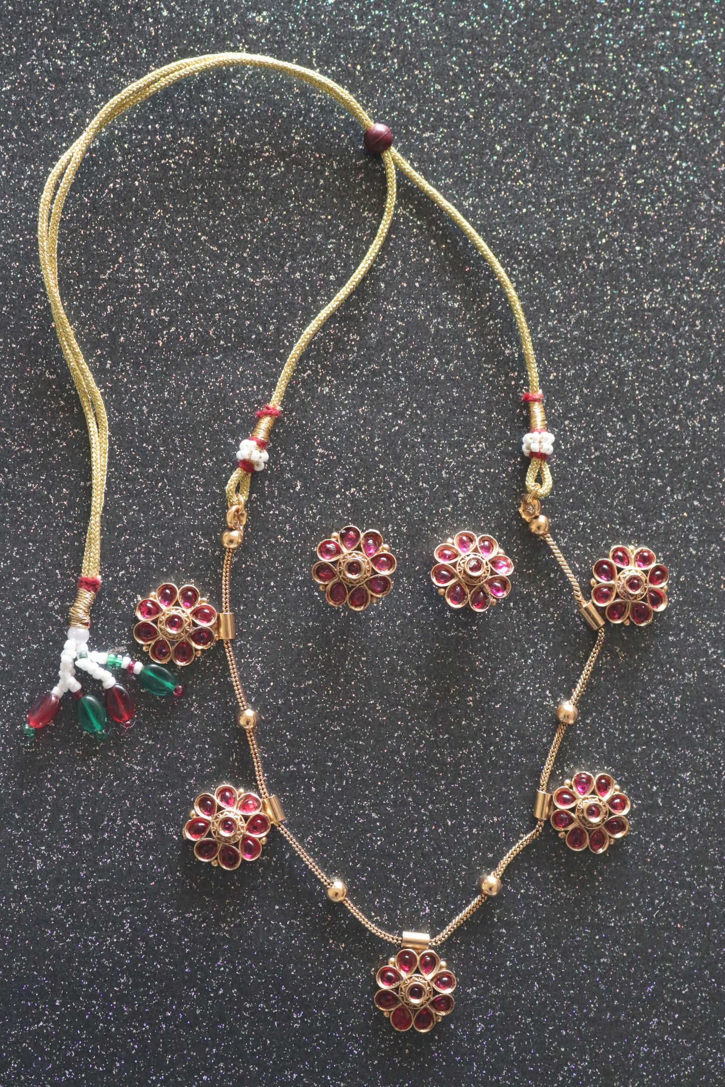 Floral Grace Necklace & Earring Set (Ruby)