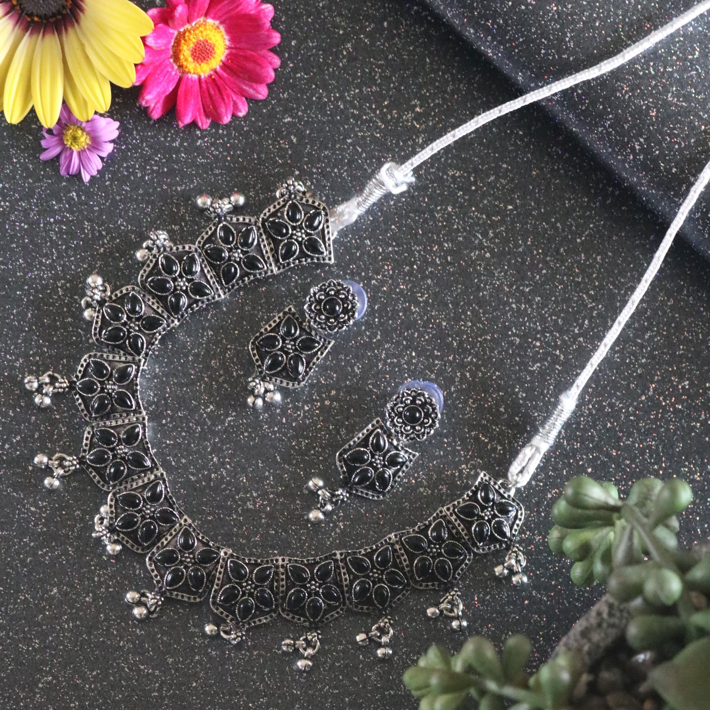 Oxidized Necklace With Earring Set