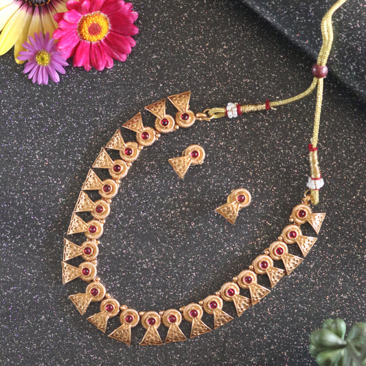 Verdant Triangle Necklace & Earrings (Ruby)