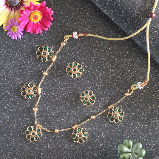 Floral Grace Necklace & Earring Set (Green)