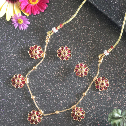 Floral Grace Necklace & Earring Set (Ruby)